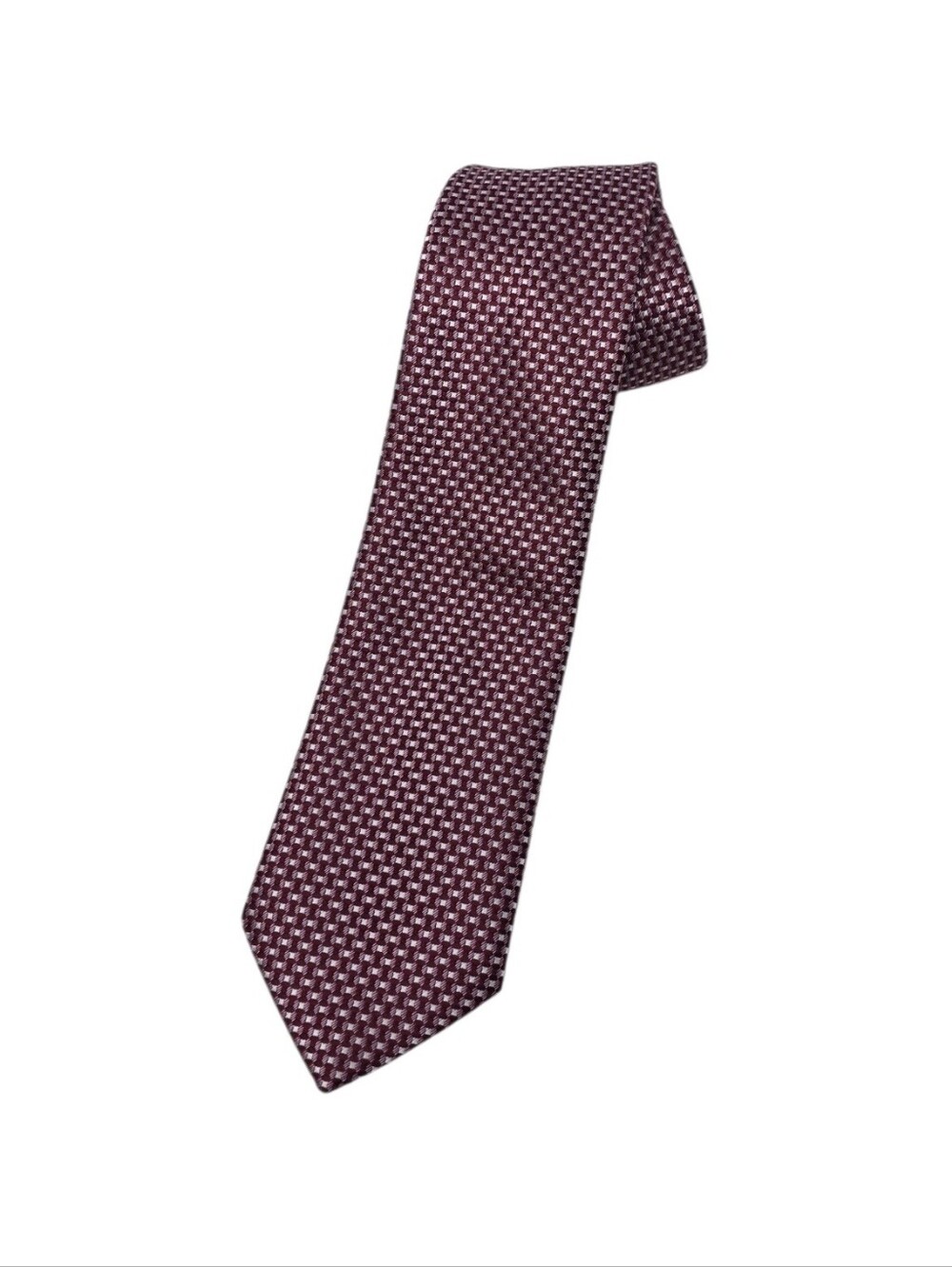 Fratello Italy Silk Micro Check Woven Burgundy & Silver Neck Tie
